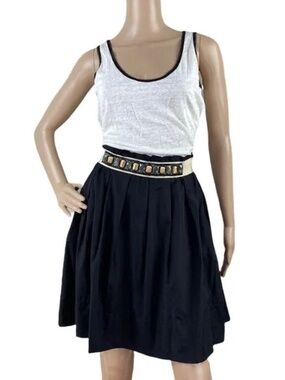Zenobia Women's White Black Sleeveless Tie Belt Fit & Flare Dress